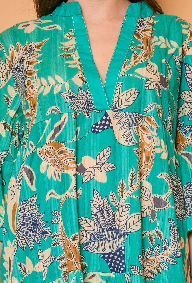 Robe longue fluide à motifs et col en V style bohème chic été - Orice