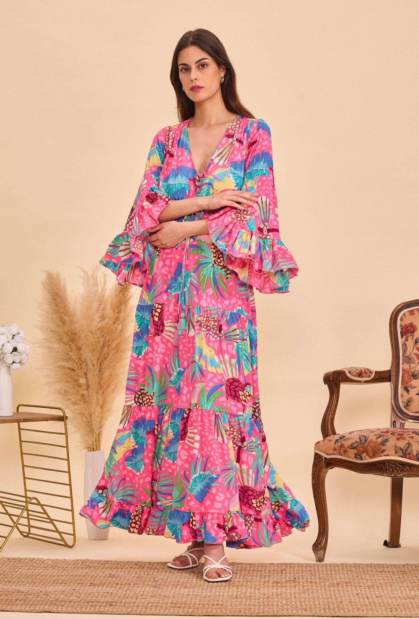 Longue robe en soie col V - Orice Paris