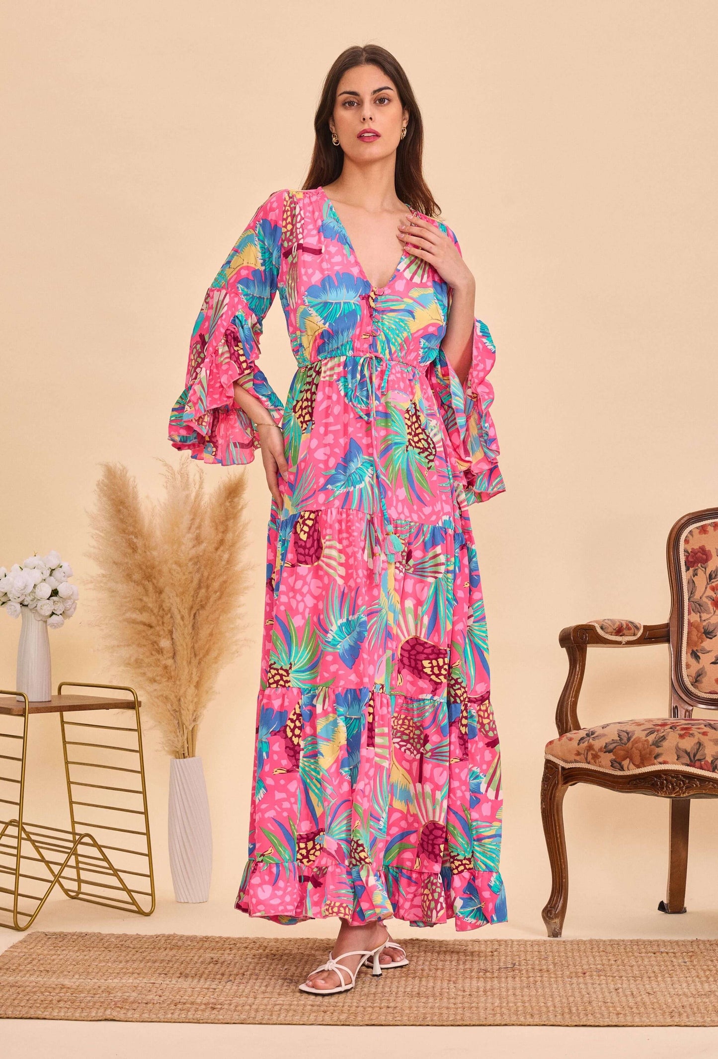 Longue robe en soie col V - Orice Paris