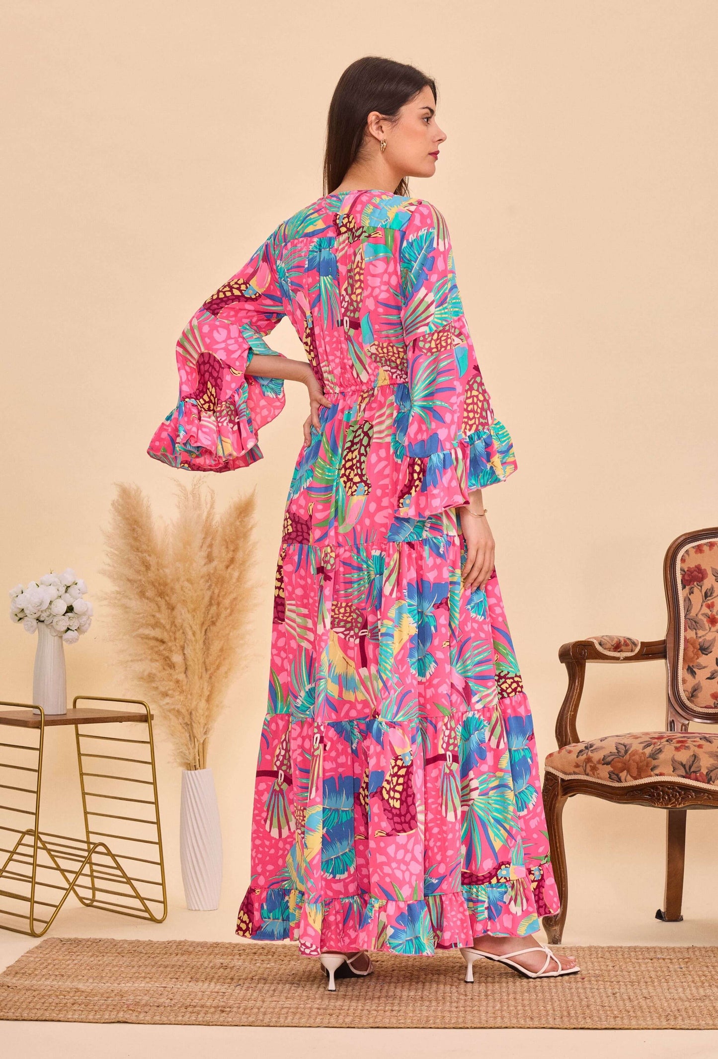 Longue robe en soie col V - Orice Paris