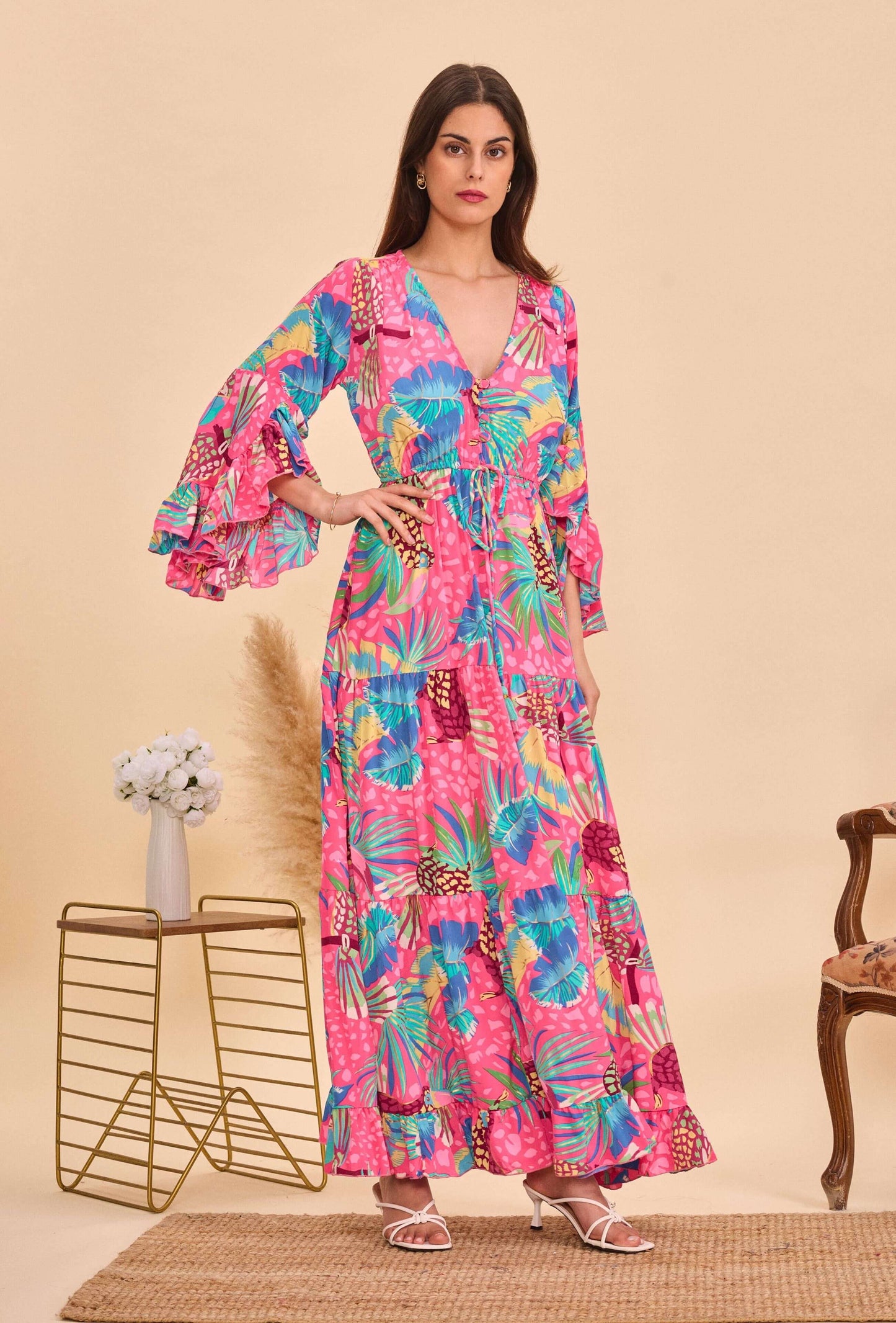 Longue robe en soie col V - Orice Paris