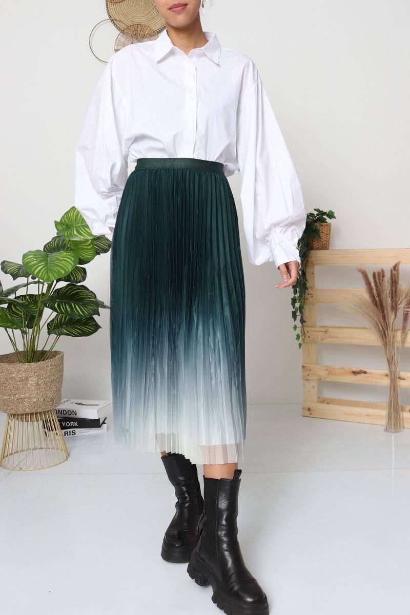 Jupe longue plissée verte longue femme dégradé taille unique - Clémence