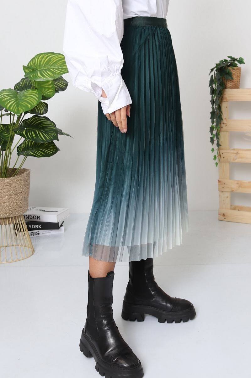Jupe longue plissée verte longue femme dégradé taille unique - Clémence
