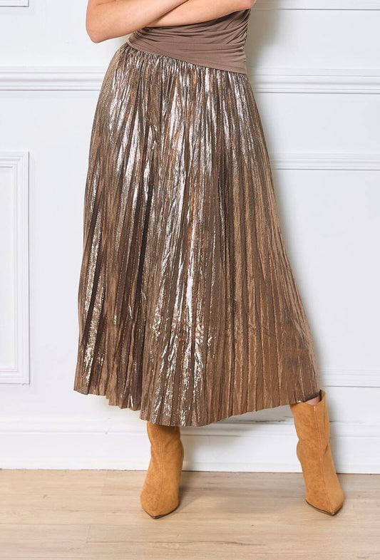 Maxi jupe femme en tissu lamé bronze taille unique - Tania