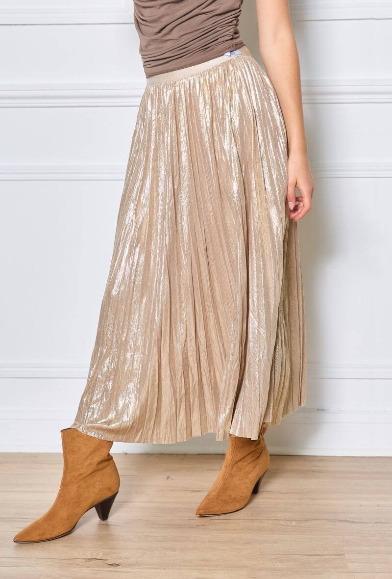 Maxi jupe femme en tissu lamé doré taille unique chic - Chelsy