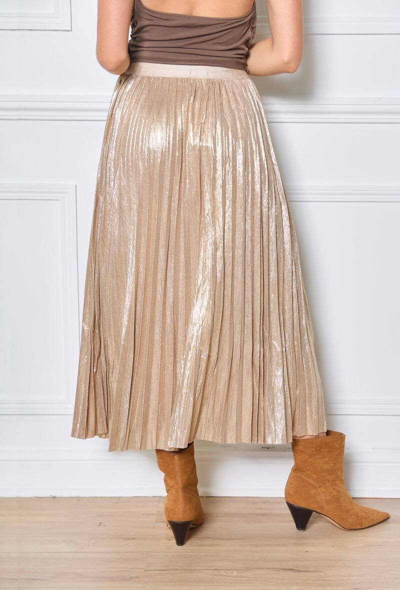 Maxi jupe femme en tissu lamé doré taille unique chic - Chelsy