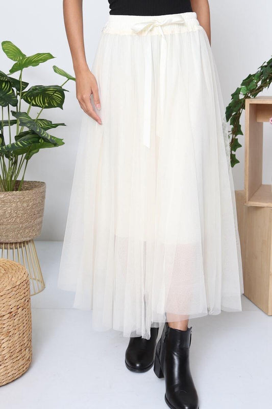 Jupe longue tulle blanche femme taille élastique - Marjorie