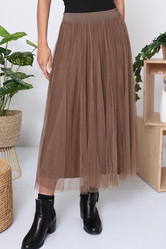 Jupe en tulle longue femme à pois scintillants taille élastique - Diana