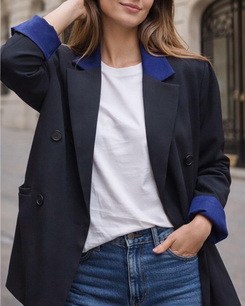Blazer ample en jean à double boutonnage