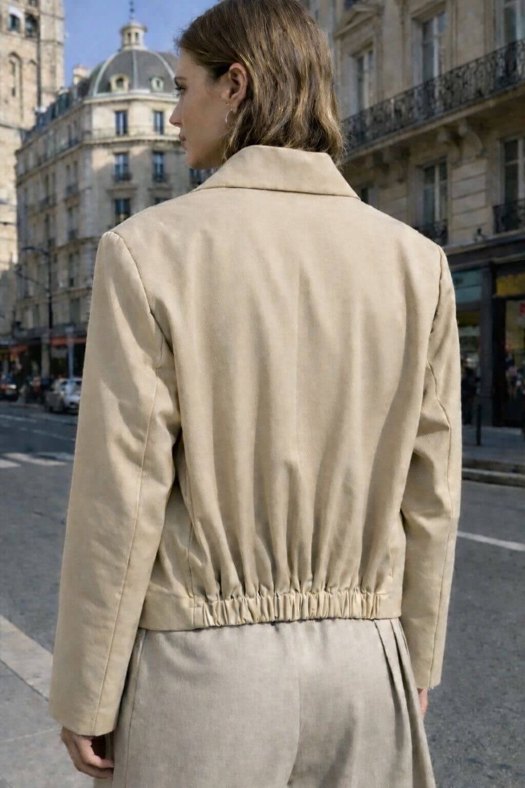 Blazer tailleur beige femme oversize coupe classique - Cécile