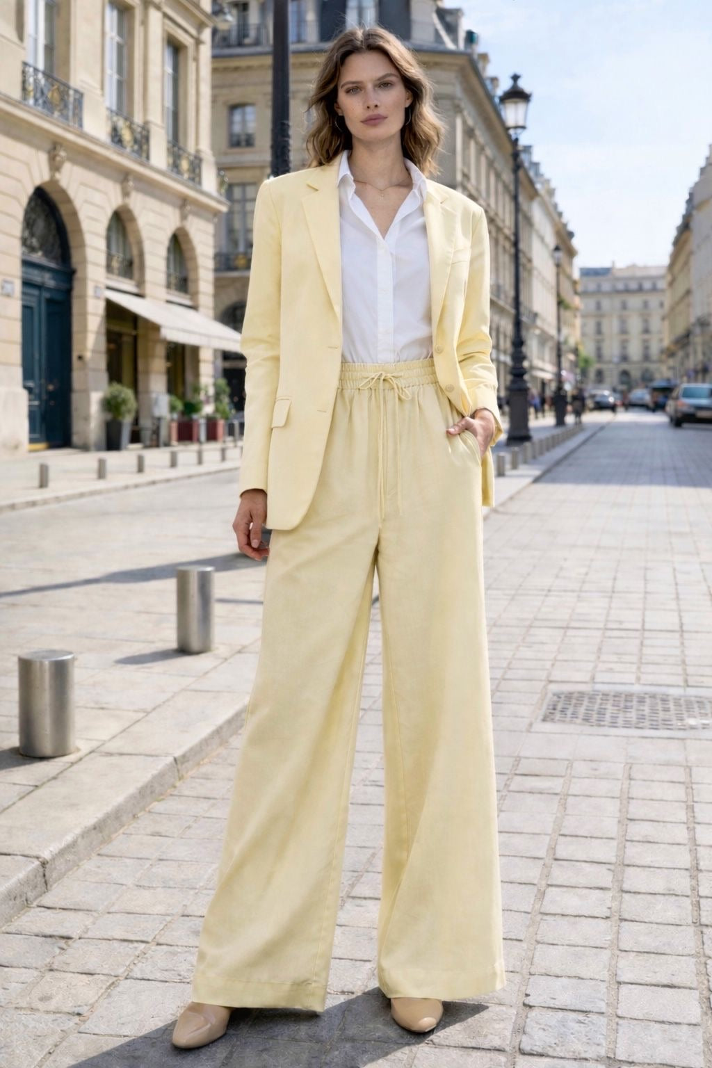 Blazer tailleur jaune femme oversize coupe classique - Noemy