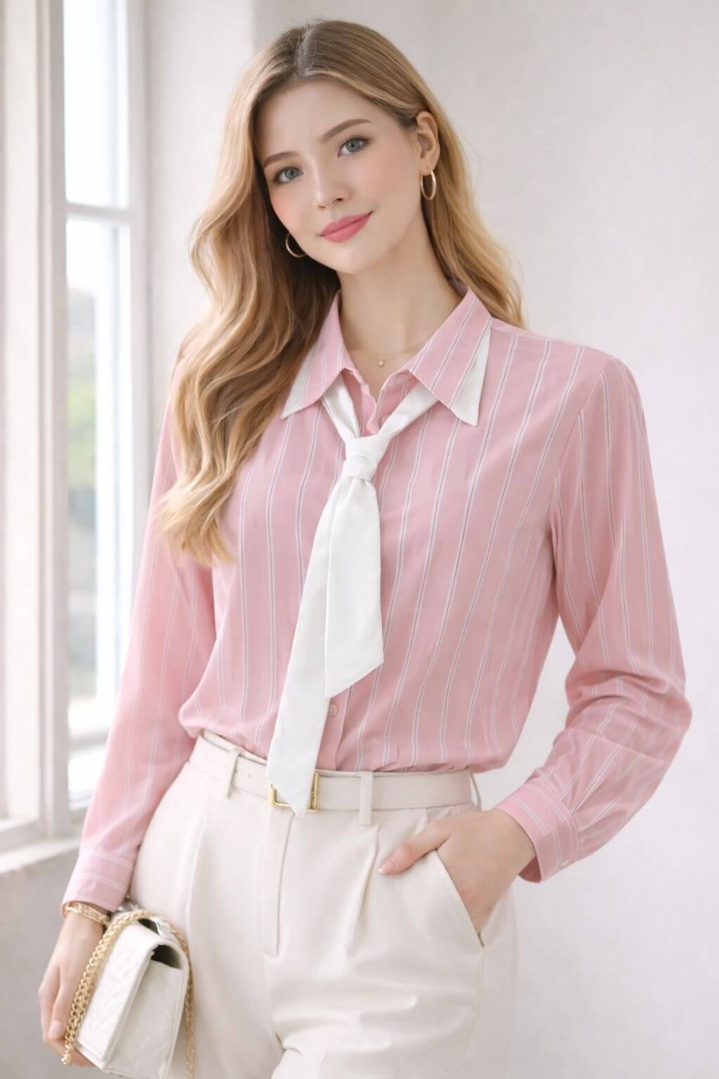 Chemise courte à cravate à double col