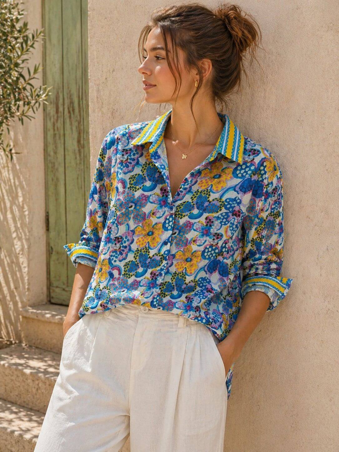 Chemise manches longue en coton imprimé