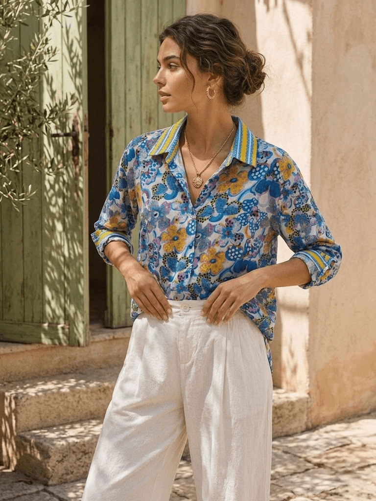 Chemise manches longue en coton imprimé