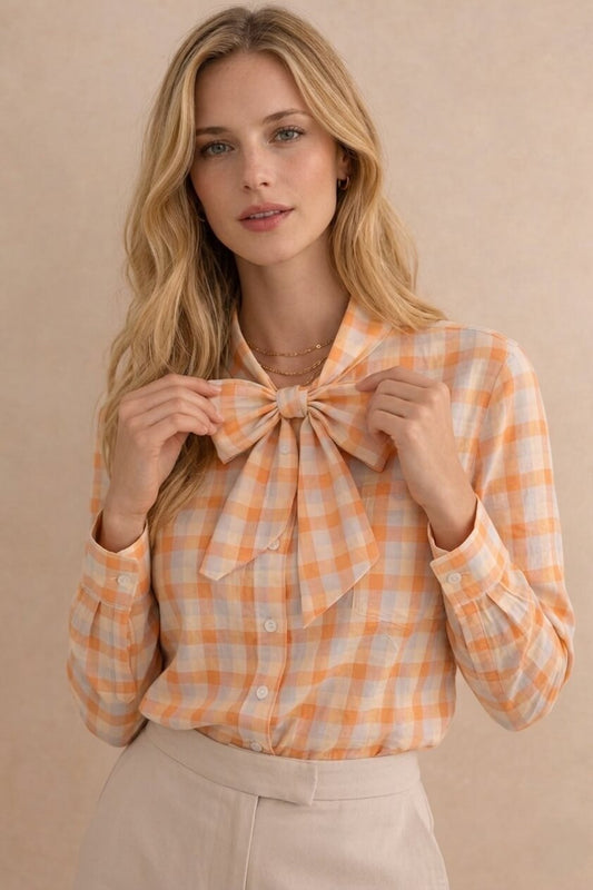 Chemise à manches longues à carreau femme en coton