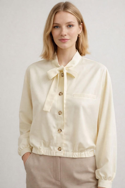 Veste chemise unie à col mao lavallière jaune - Yaëlle
