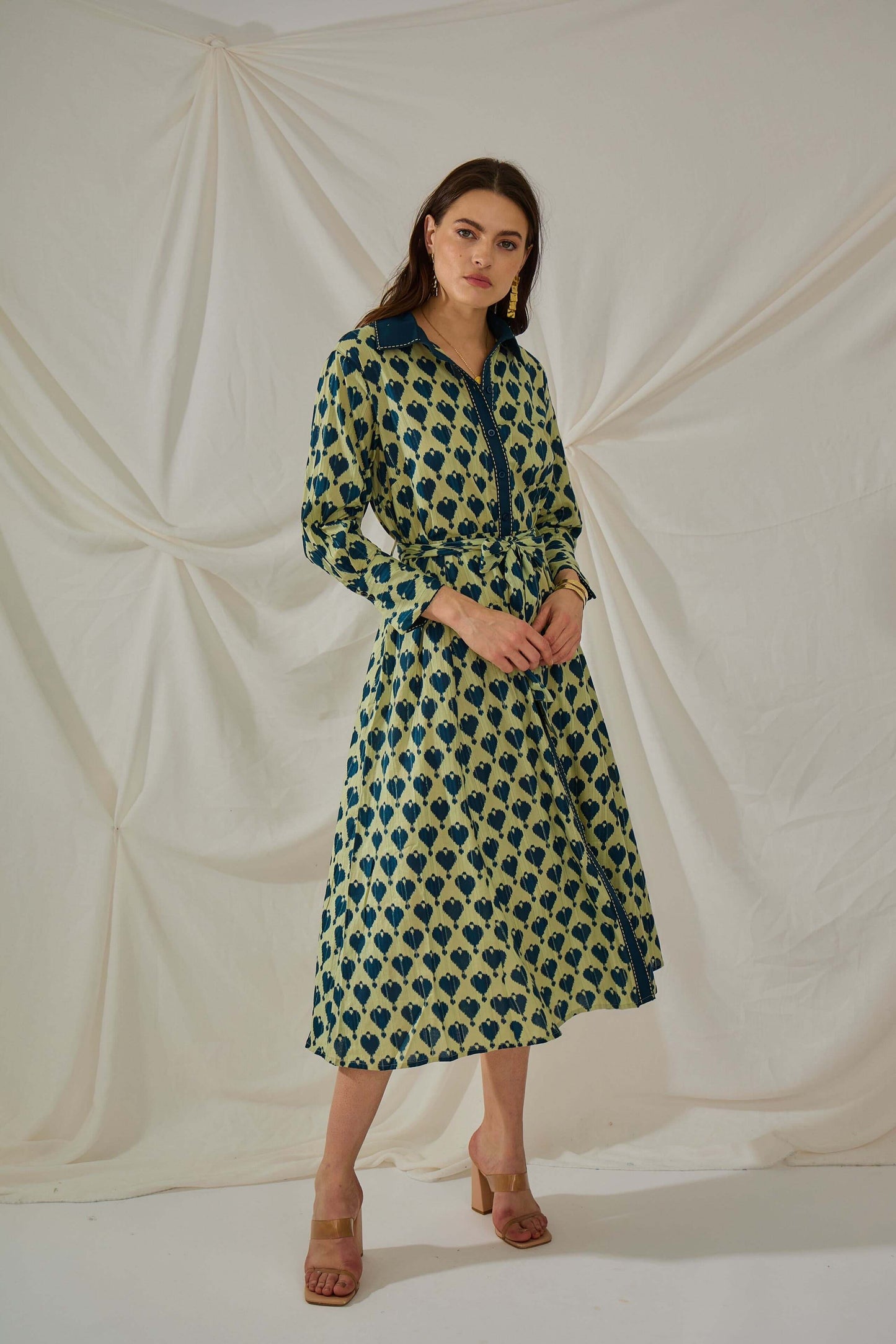 Robe chemise mi-long en coton