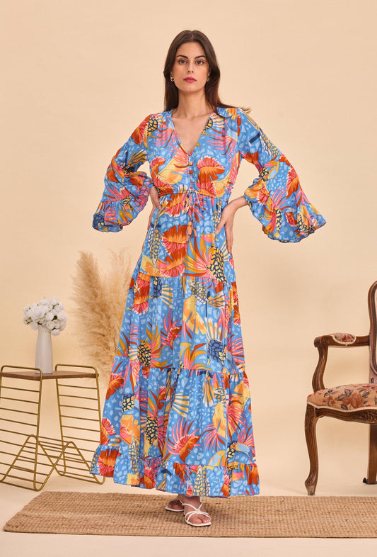 Longue robe en soie a volants - Orice Paris