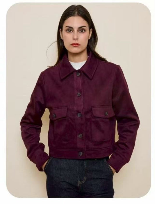 Veste en daim bordeaux classique femme chic automne hiver - Paola