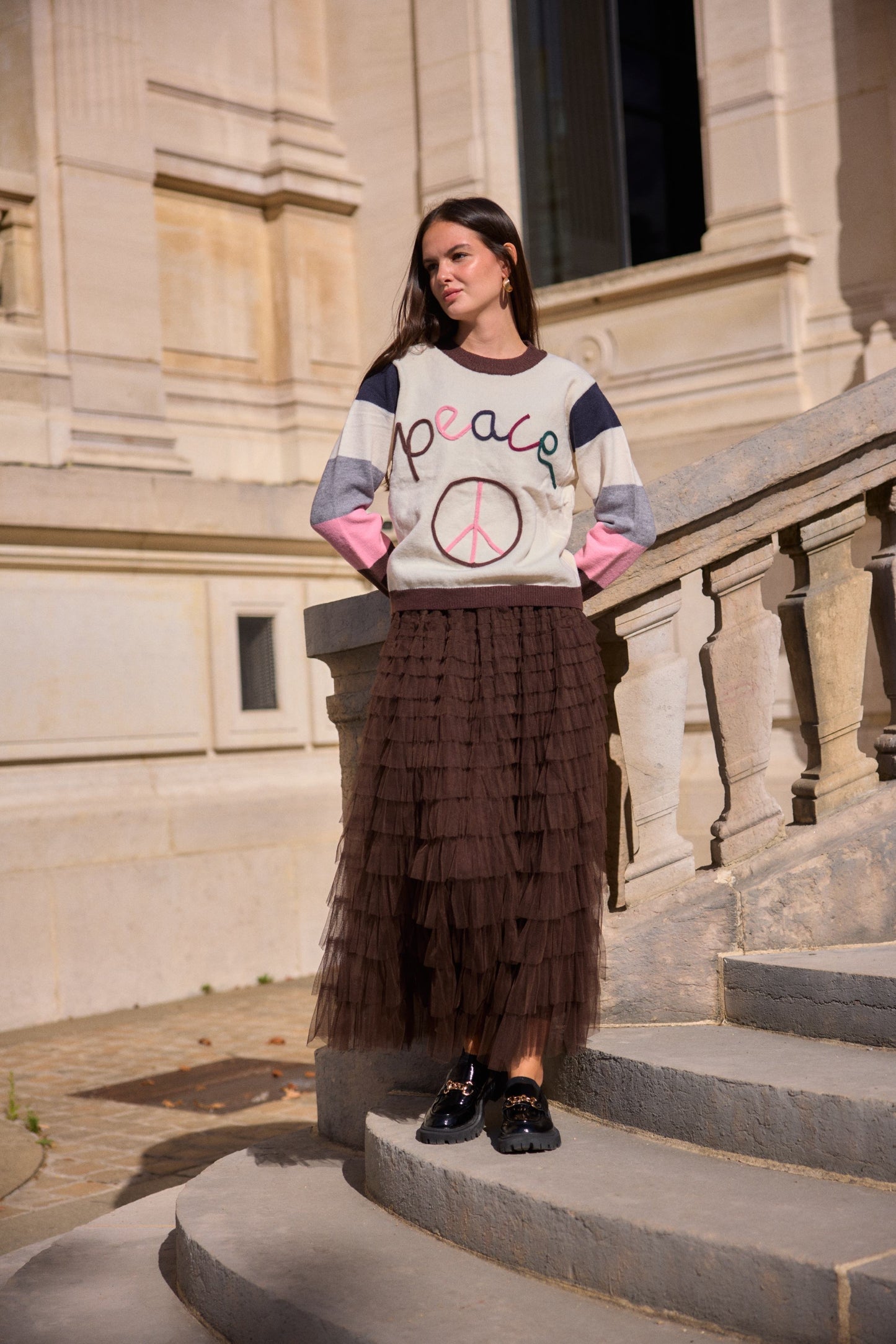 Pull col rond PEACE - Jenna