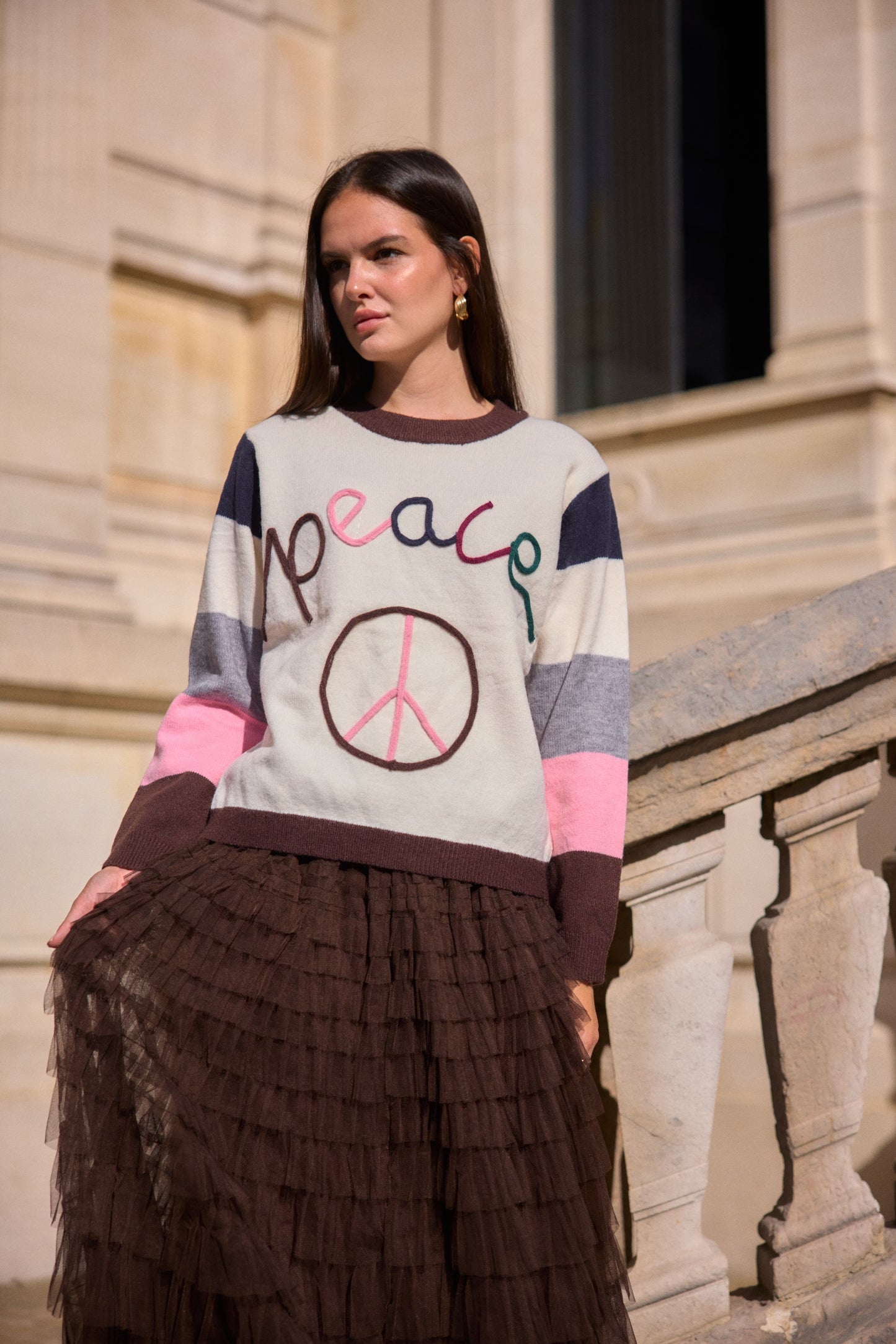 Pull col rond PEACE - Jenna