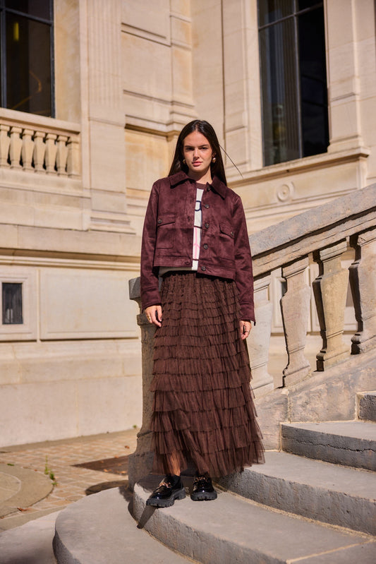 Veste en daim marron classique femme chic automne hiver - Bella