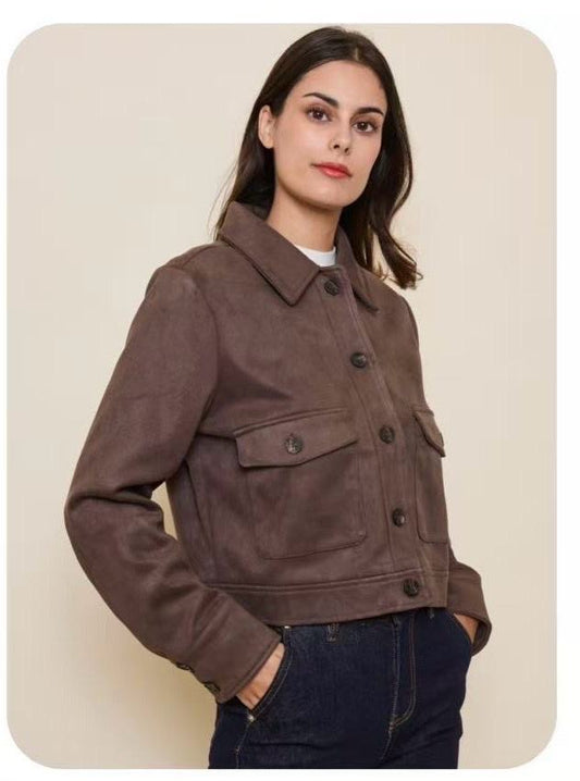 Veste en daim taupe classique femme chic automne hiver - Margo
