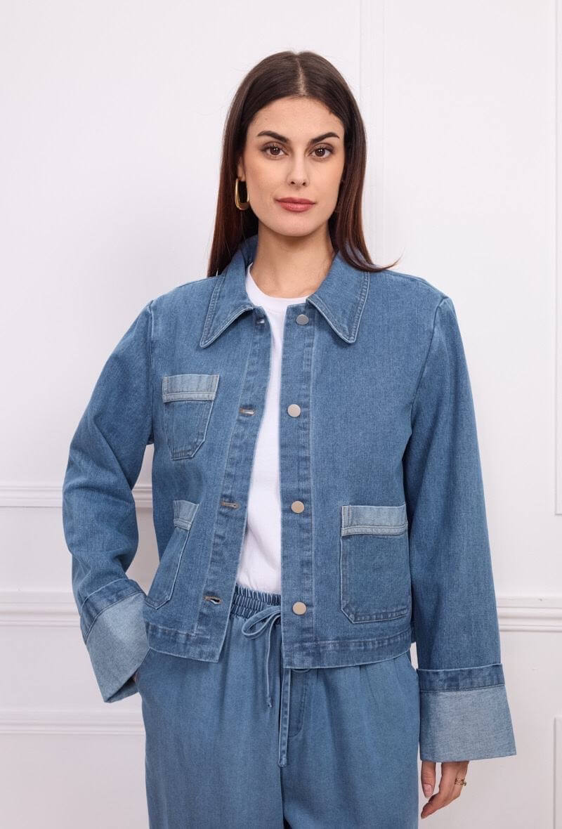 Veste en jean a poches manches retroussées - Orice Paris