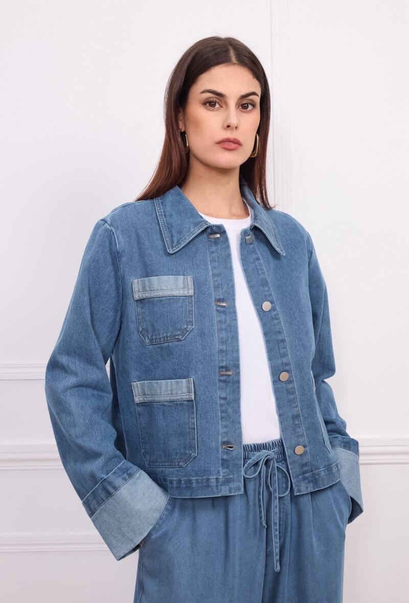 Veste en jean a poches manches retroussées - Orice Paris