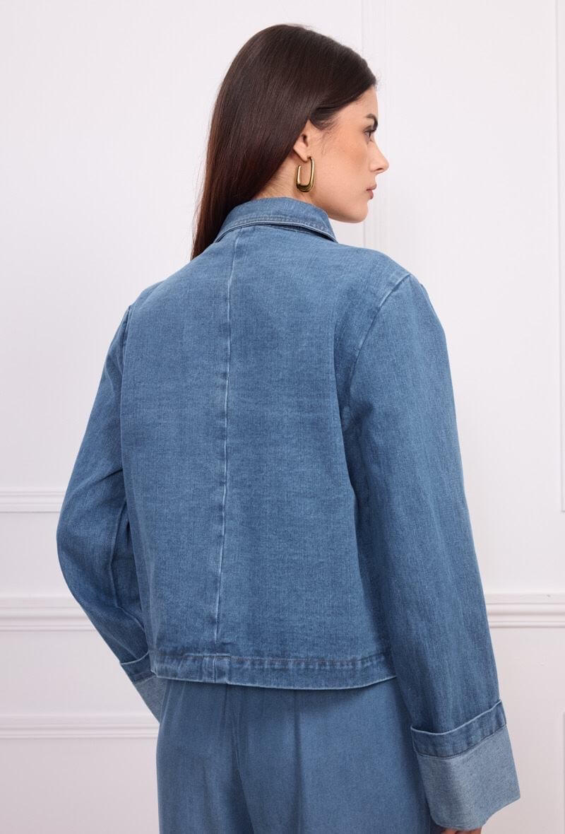 Veste en jean a poches manches retroussées - Orice Paris