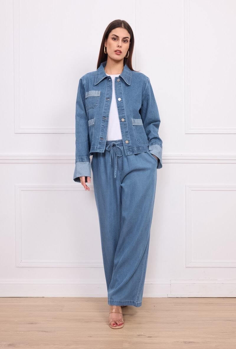 Veste en jean a poches manches retroussées - Orice Paris