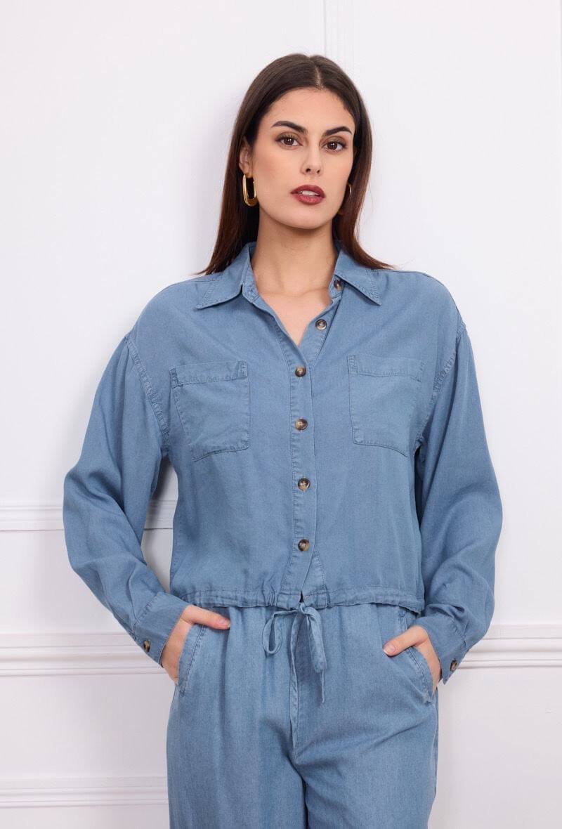 Chemise courte bleu lyocell - Orice Paris