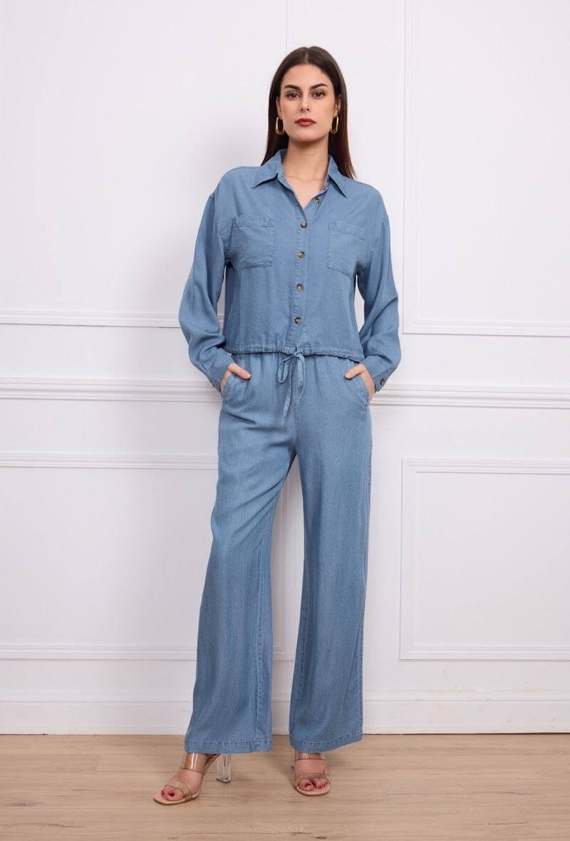 Chemise courte bleu lyocell - Orice Paris