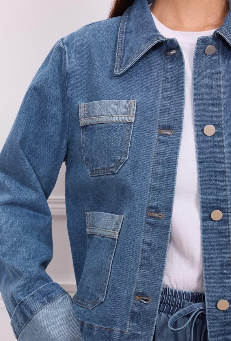 Veste en jean a poches manches retroussées - Orice Paris
