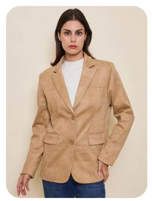 Blazer femme en faux Daim classique beige - Jade