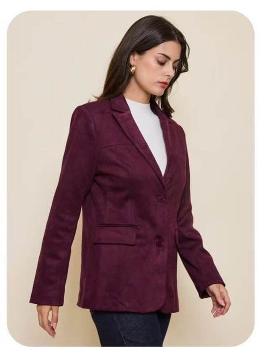 Blazer femme en faux Daim classique bordeaux - Lola