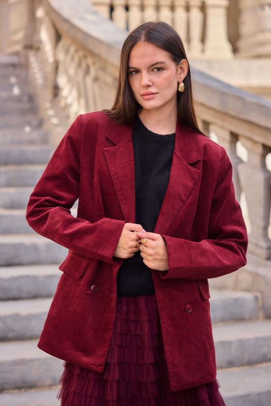 Blazer femme en velours côtelé bordeaux oversize - Félicia