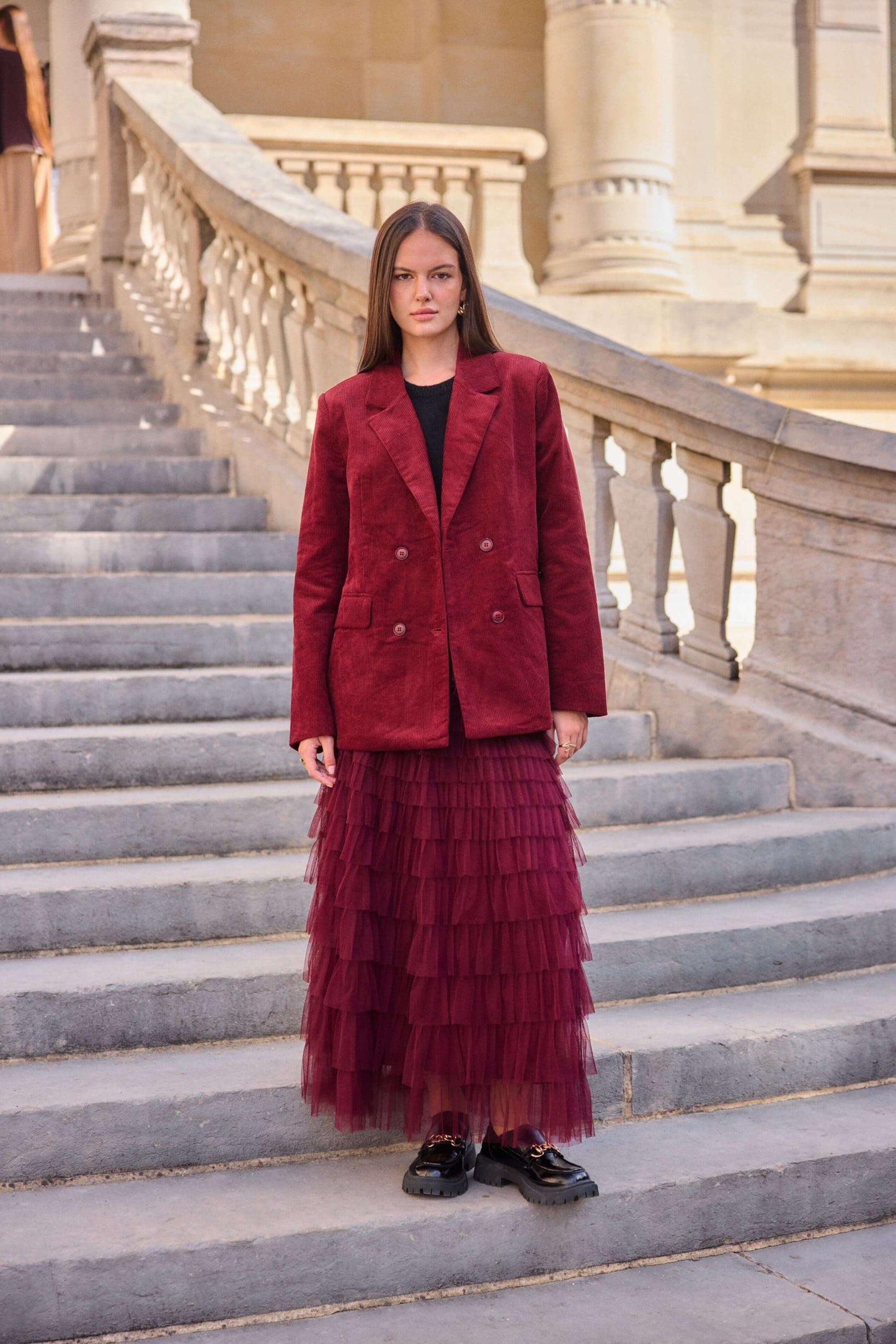 Blazer femme en velours côtelé bordeaux oversize - Félicia