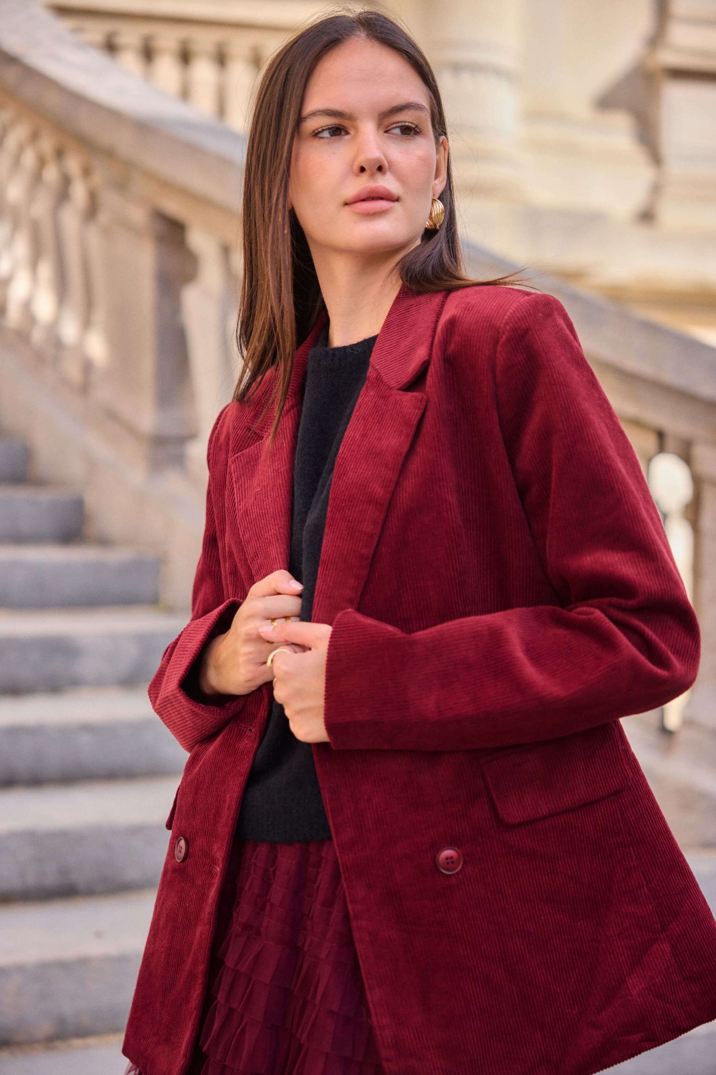 Blazer femme en velours côtelé bordeaux oversize - Félicia