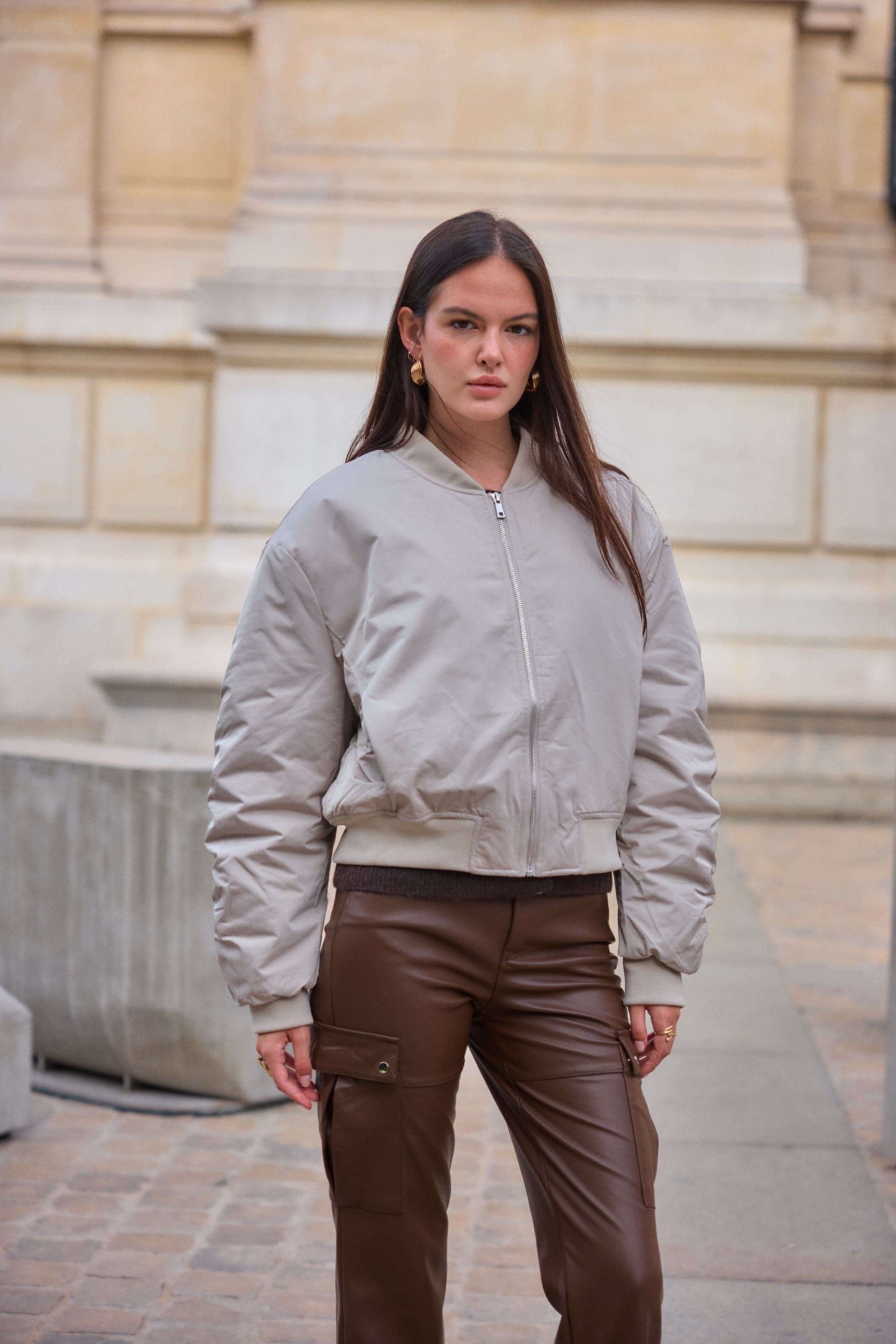 Bomber court intemporelle Beige classique - Joana