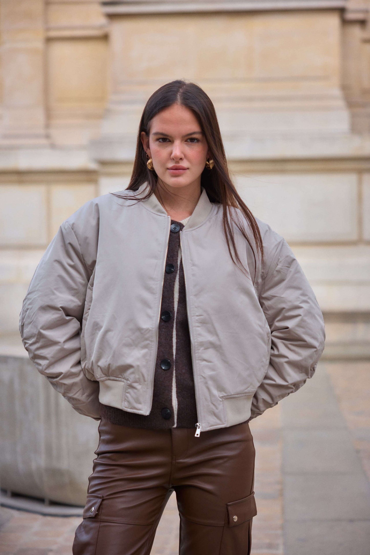 Bomber court intemporelle Beige classique - Joana