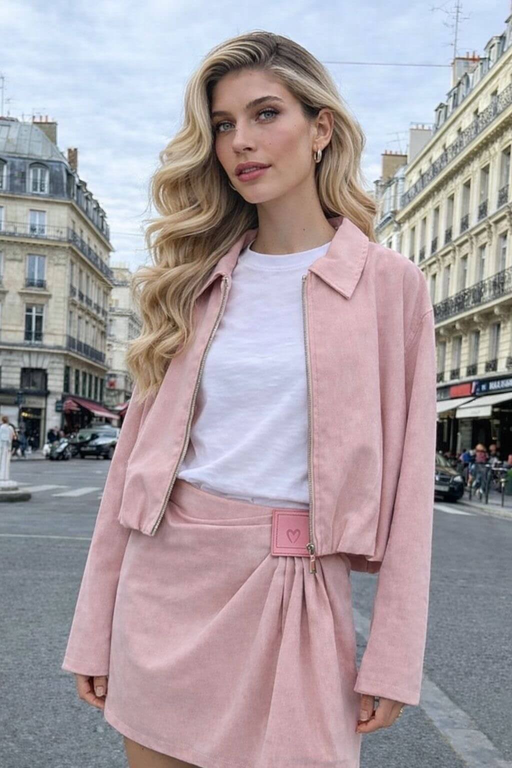 Veste pour femme drapée élégante rose mi-saison