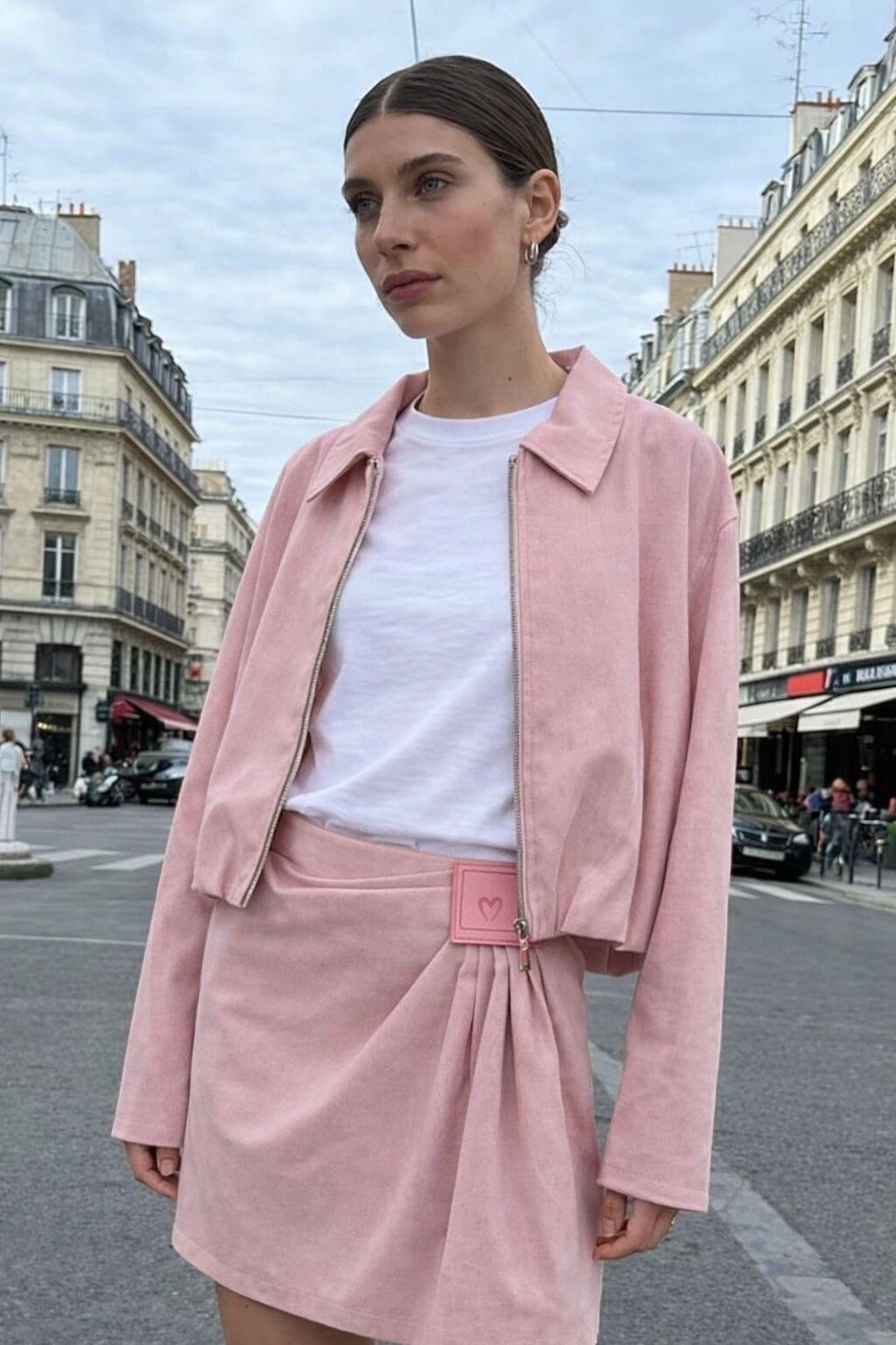 Veste pour femme drapée élégante rose mi-saison