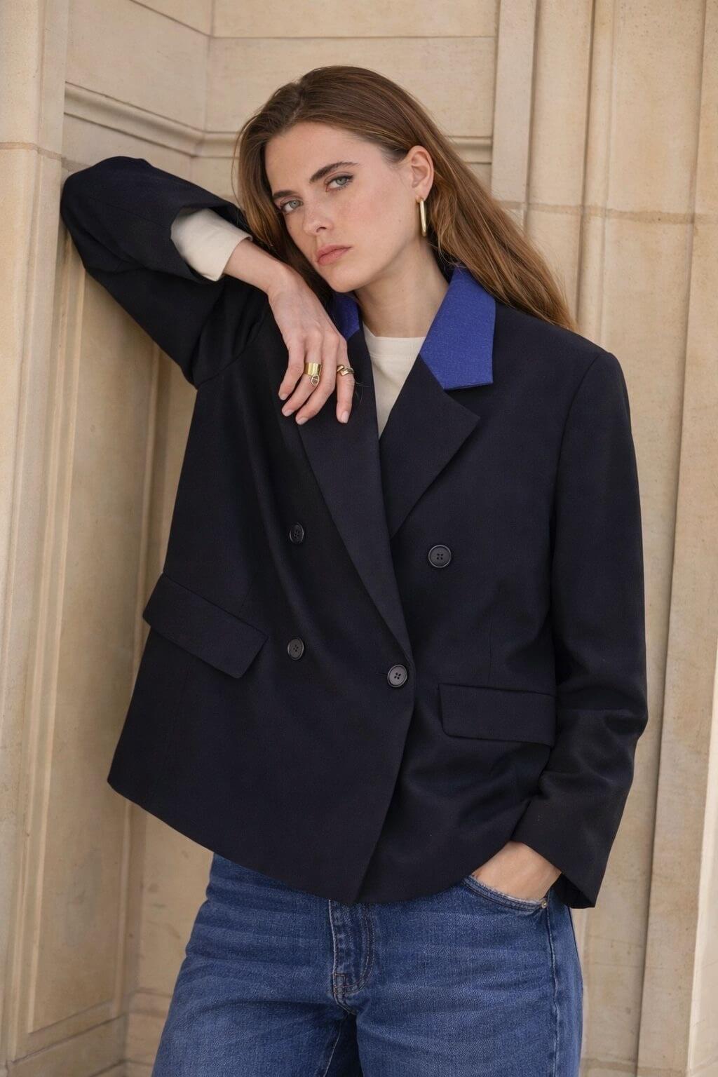 Blazer ample en jean à double boutonnage