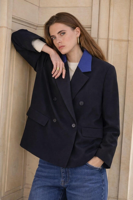 Blazer ample en jean à double boutonnage