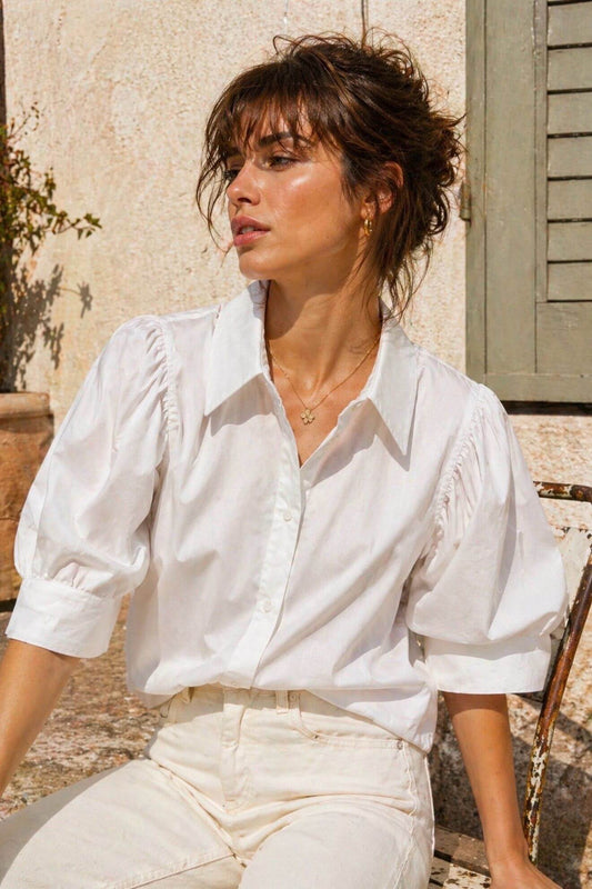 Chemise à manches courte bouffante blanche