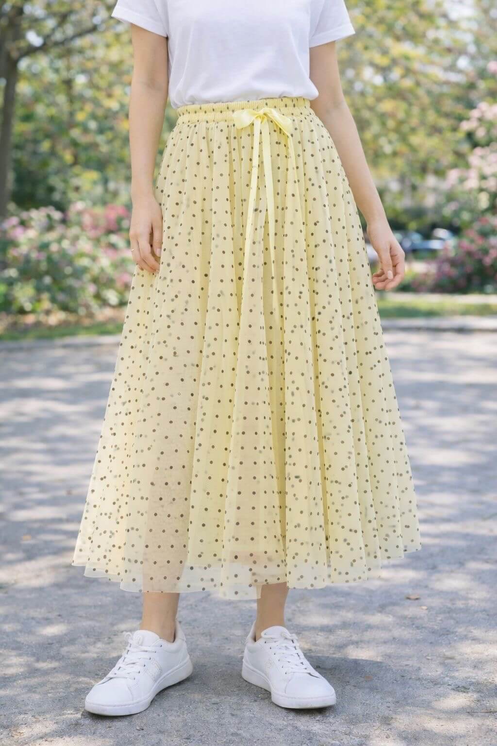 Jupe longue en tulle imprimé Polka bleu - Kelly