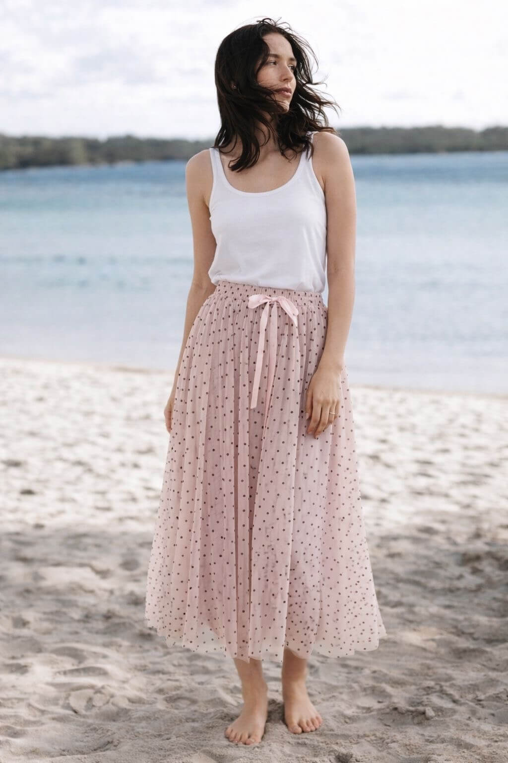 Jupe longue en tulle imprimé Polka bleu - Kelly