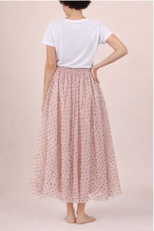 Jupe longue en tulle imprimé Polka bleu - Kelly