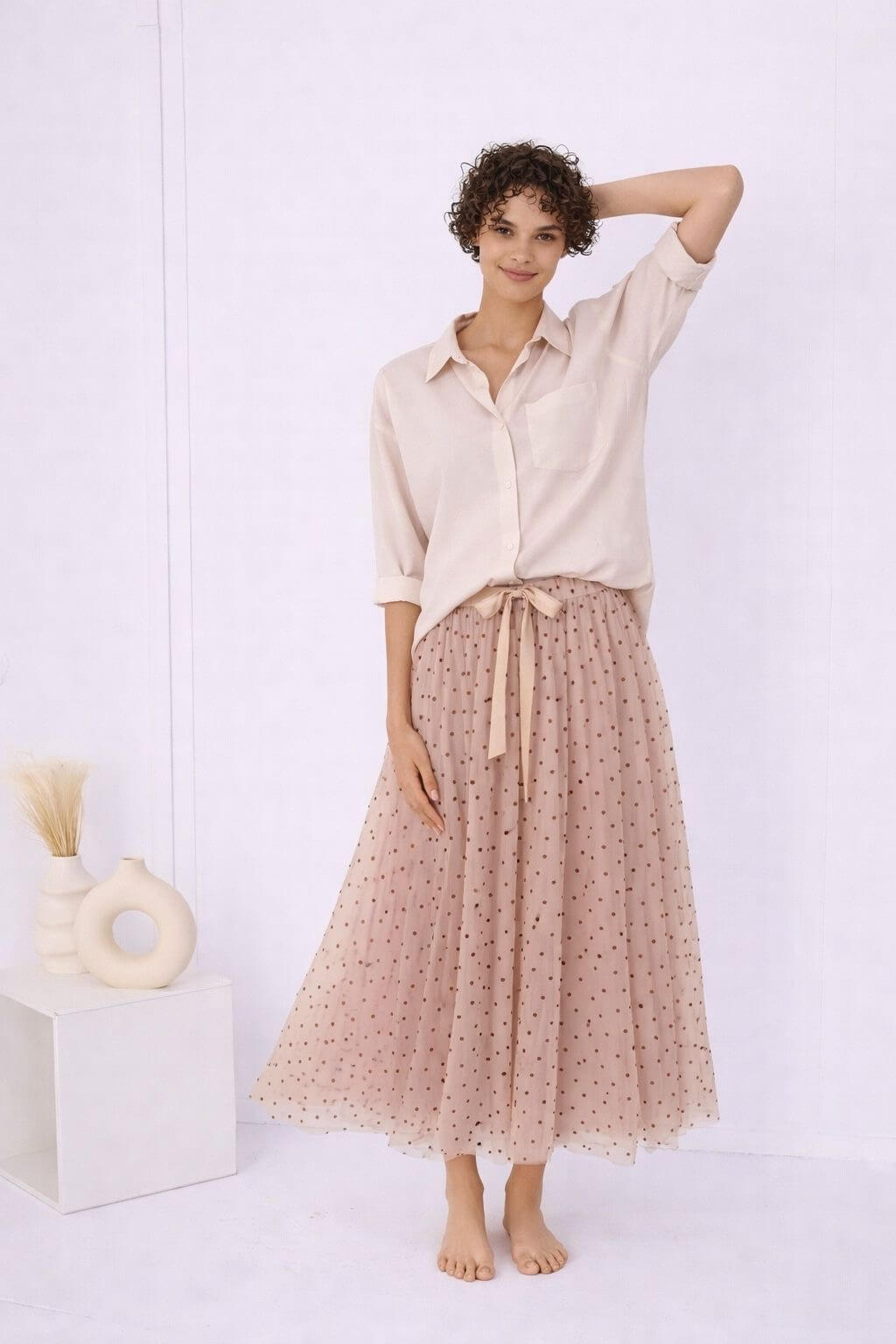Jupe longue en tulle imprimé Polka bleu - Kelly